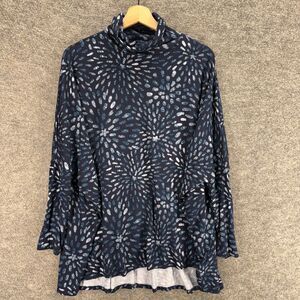 LulaRoe Top Women M Medium Blue Geometric Turtleneck Long Sleeve Casual Comfort